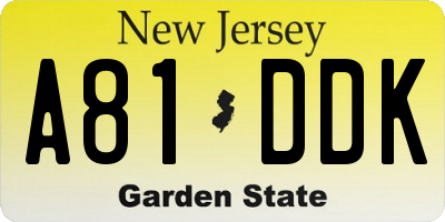 NJ license plate A81DDK