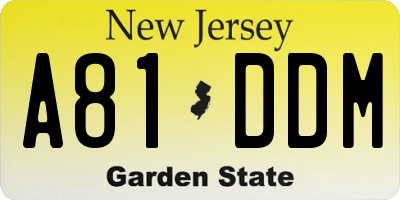 NJ license plate A81DDM