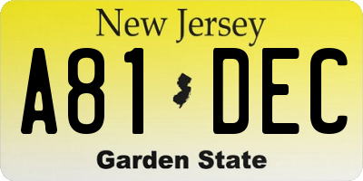 NJ license plate A81DEC
