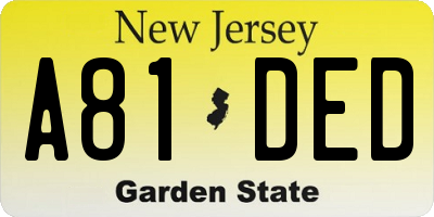 NJ license plate A81DED