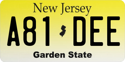 NJ license plate A81DEE