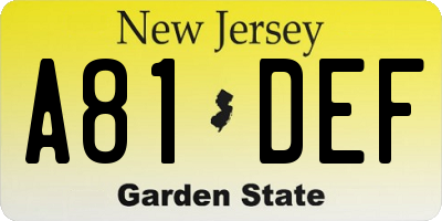 NJ license plate A81DEF