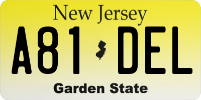 NJ license plate A81DEL