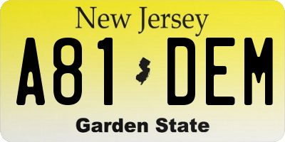 NJ license plate A81DEM