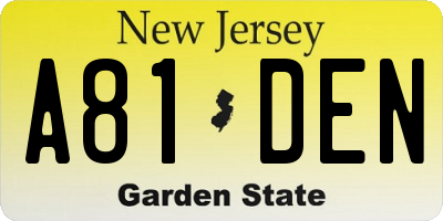 NJ license plate A81DEN
