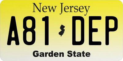 NJ license plate A81DEP