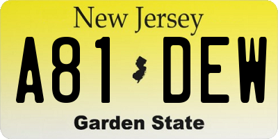 NJ license plate A81DEW