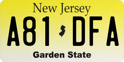 NJ license plate A81DFA