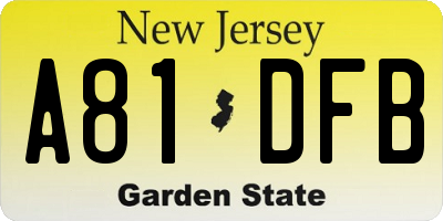 NJ license plate A81DFB