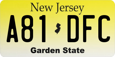 NJ license plate A81DFC