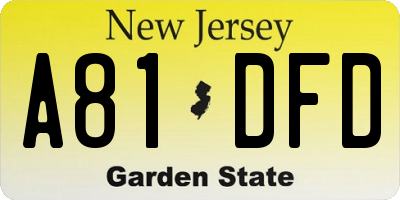 NJ license plate A81DFD