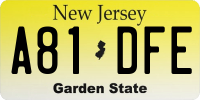 NJ license plate A81DFE