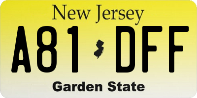 NJ license plate A81DFF