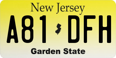 NJ license plate A81DFH