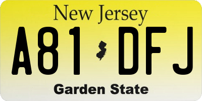 NJ license plate A81DFJ