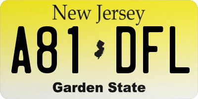NJ license plate A81DFL