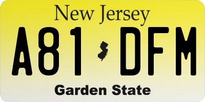 NJ license plate A81DFM