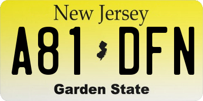 NJ license plate A81DFN