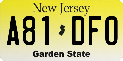 NJ license plate A81DFO