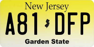 NJ license plate A81DFP
