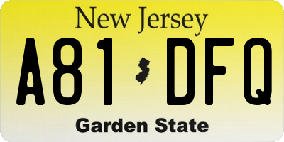 NJ license plate A81DFQ