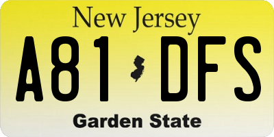 NJ license plate A81DFS