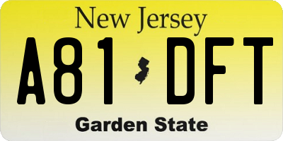NJ license plate A81DFT