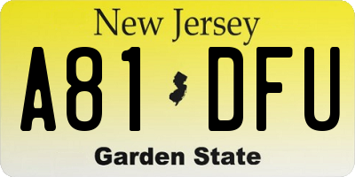 NJ license plate A81DFU