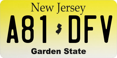 NJ license plate A81DFV