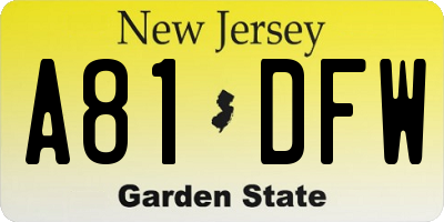 NJ license plate A81DFW