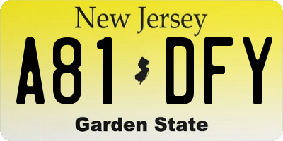 NJ license plate A81DFY