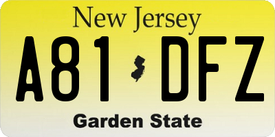 NJ license plate A81DFZ