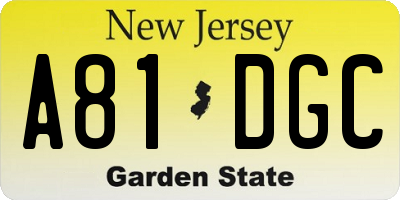 NJ license plate A81DGC
