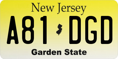 NJ license plate A81DGD