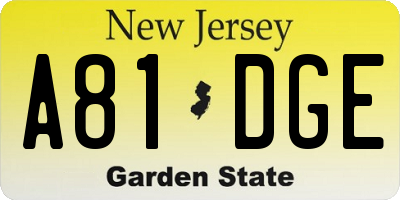 NJ license plate A81DGE