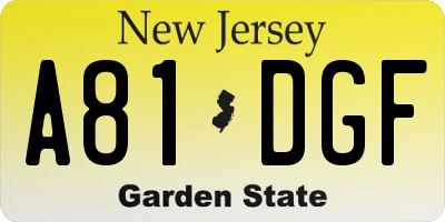 NJ license plate A81DGF