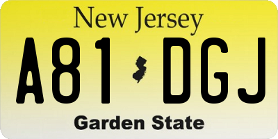 NJ license plate A81DGJ