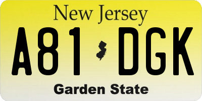 NJ license plate A81DGK