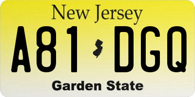 NJ license plate A81DGQ