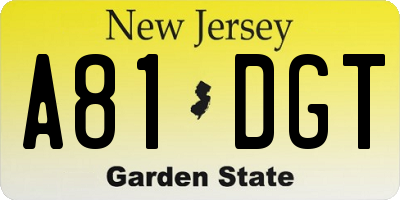 NJ license plate A81DGT