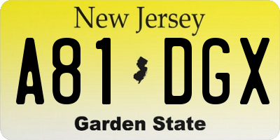 NJ license plate A81DGX