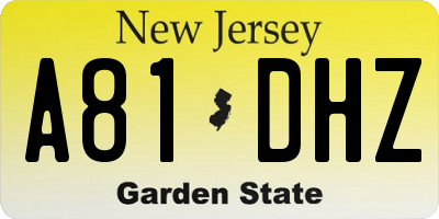 NJ license plate A81DHZ