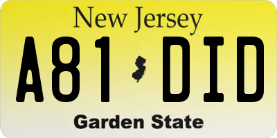 NJ license plate A81DID