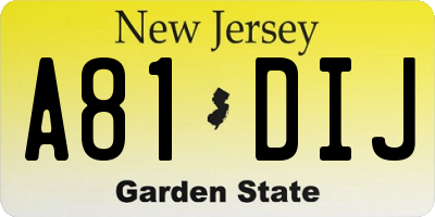 NJ license plate A81DIJ