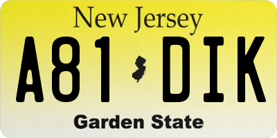 NJ license plate A81DIK