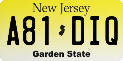 NJ license plate A81DIQ