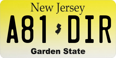 NJ license plate A81DIR