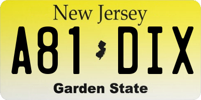 NJ license plate A81DIX