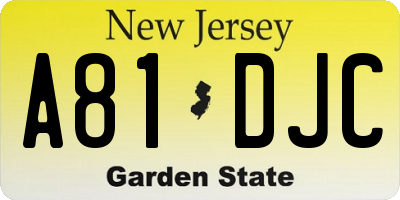 NJ license plate A81DJC