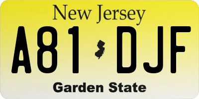NJ license plate A81DJF